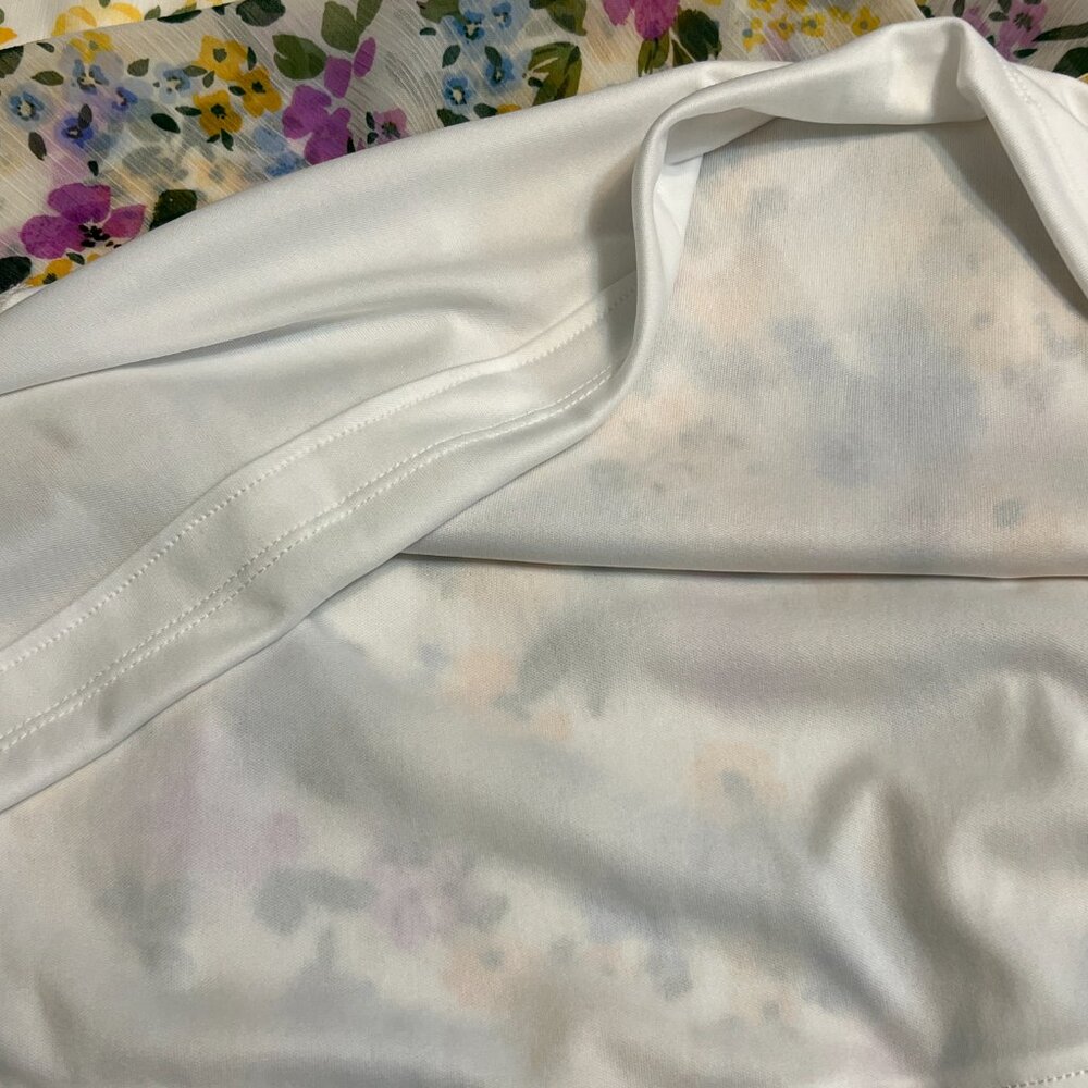 Calvin Klein Women's Midi Dress Floral Short Sleeve Belted Size 14 Elastic Waist - Picture 11 of 11